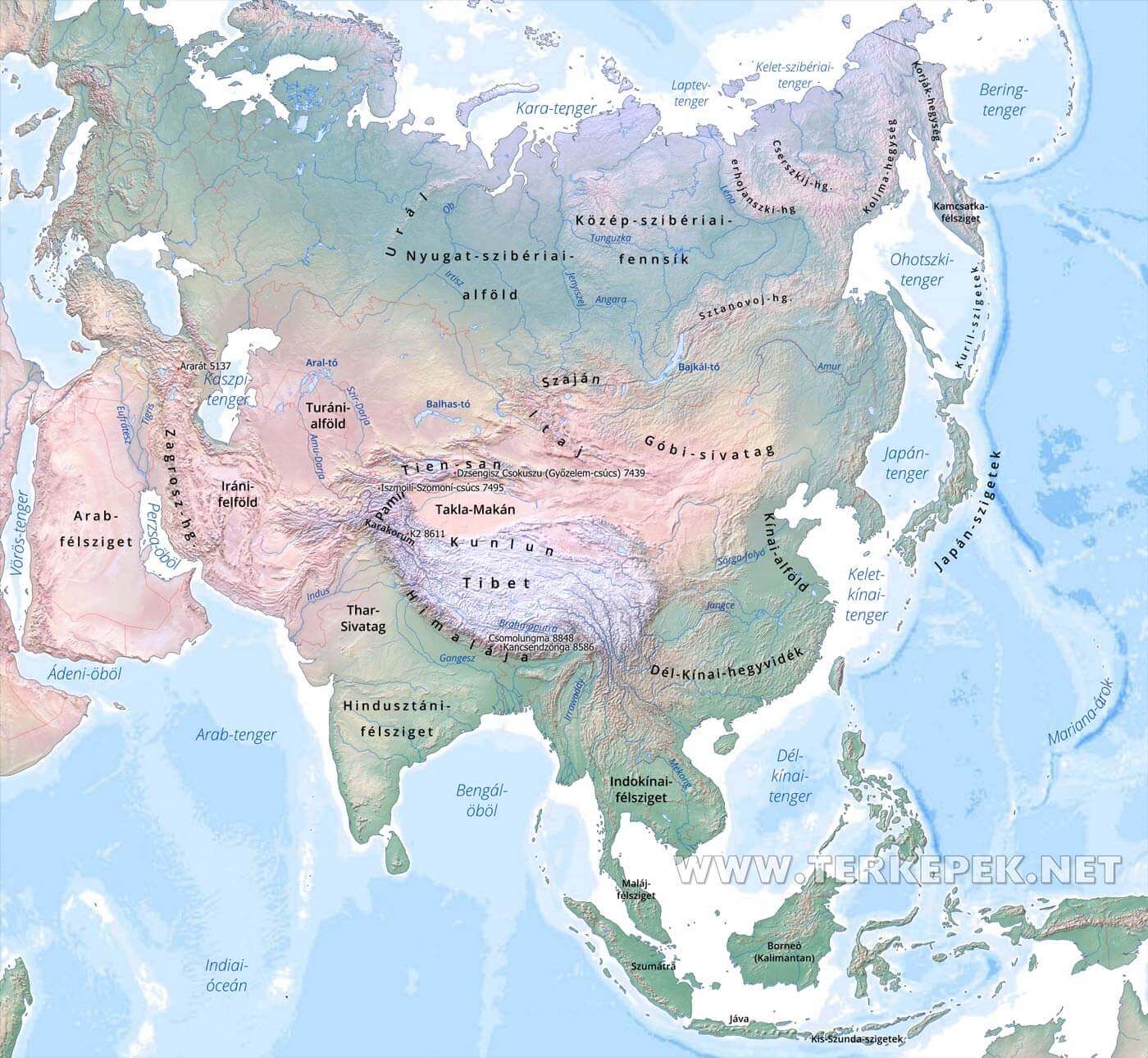ázsia térkép domborzati Ázsia domborzati térképe ázsia térkép domborzati