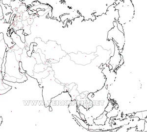 Ázsia vaktérkép városokkal